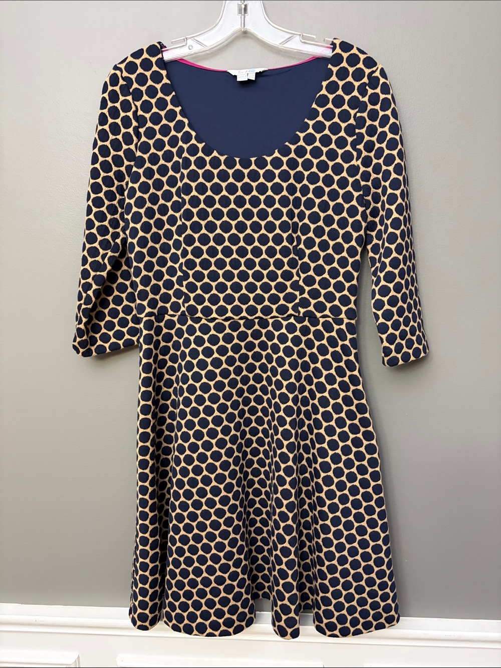 Boden Black and Tan Polka Dot Scoop-Neck Dress - Size 8